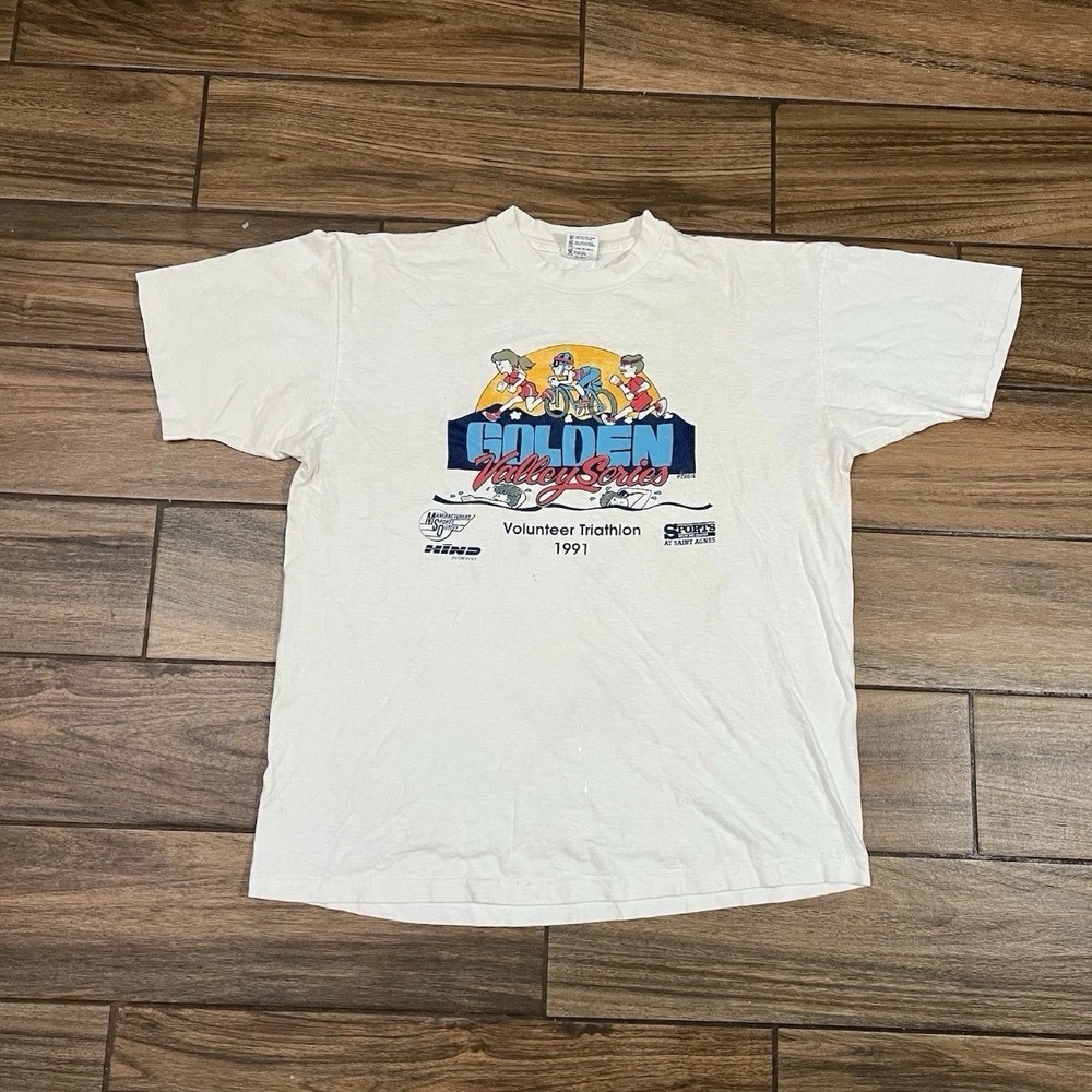 1991 Golden Valley Series Volunteer Triathlon Vintage T Shirt XL USA Made